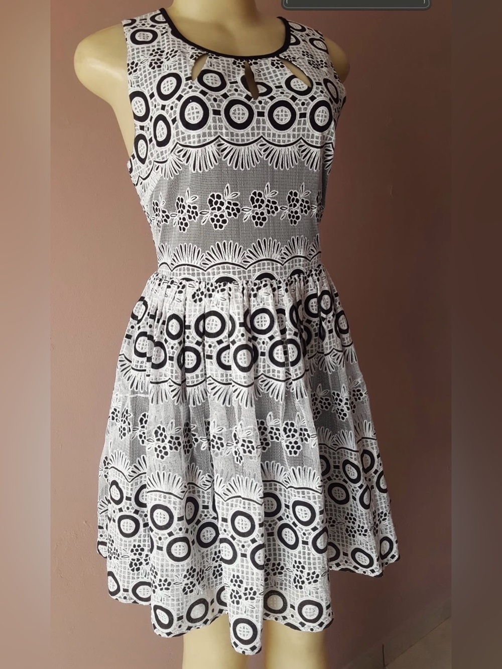 Francesca's X Alya Eyelet Lace Overlay Fit & Flare Dress NWT